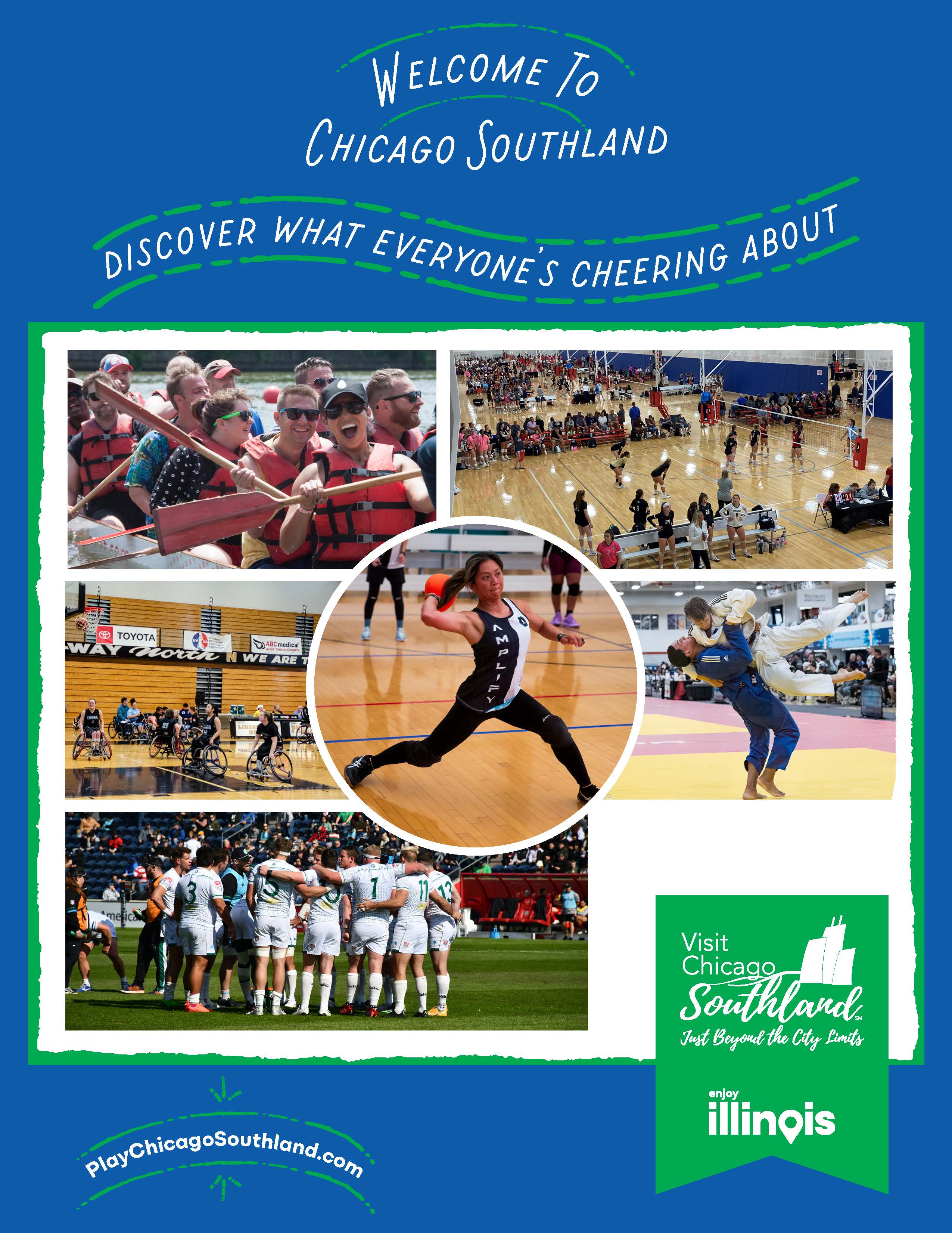 Blue cover wtih multiple images of various sports